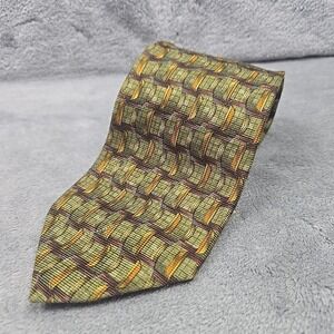 Ermenegildo Zegna Mens Neck Tie Silk Green Geometric Made In Italy